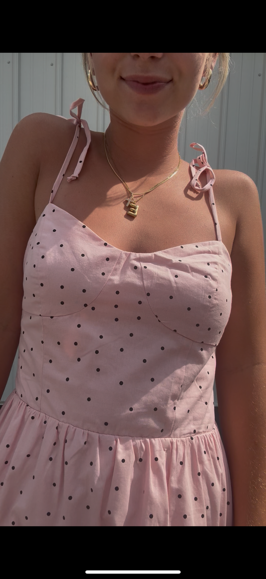 Leah Polka Dot Tie Strap Dress papermoon blush pink corset boutique summer