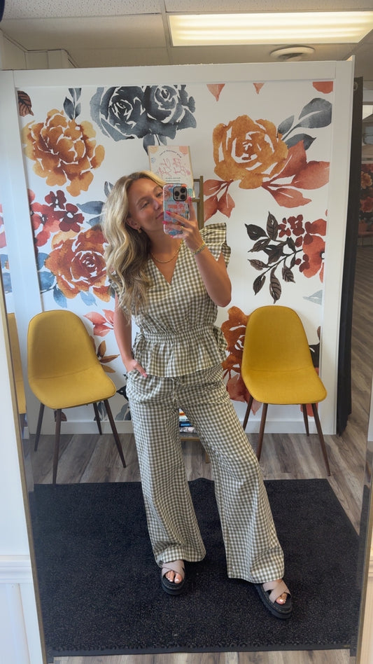 Gingham Wide Leg Pants - Ella Chic Boutique