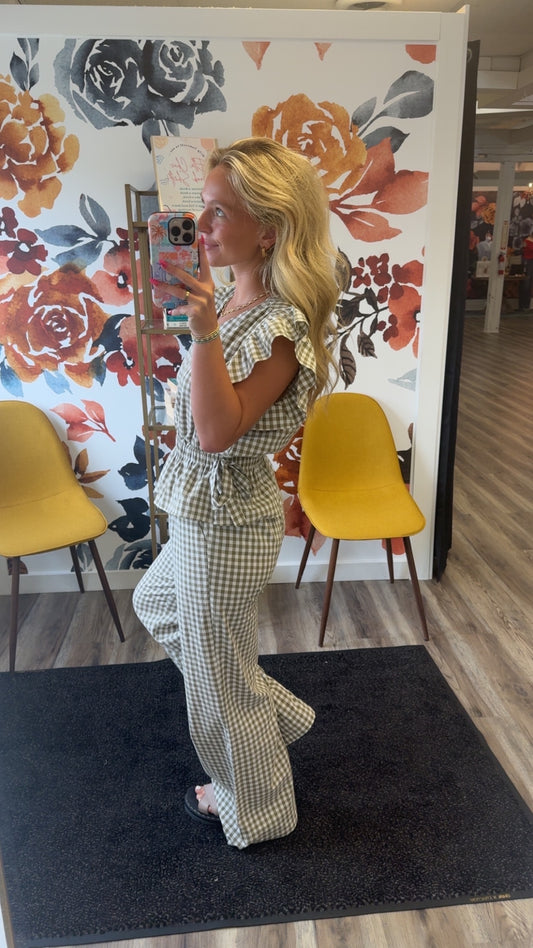 Gingham Wide Leg Pants - Ella Chic Boutique