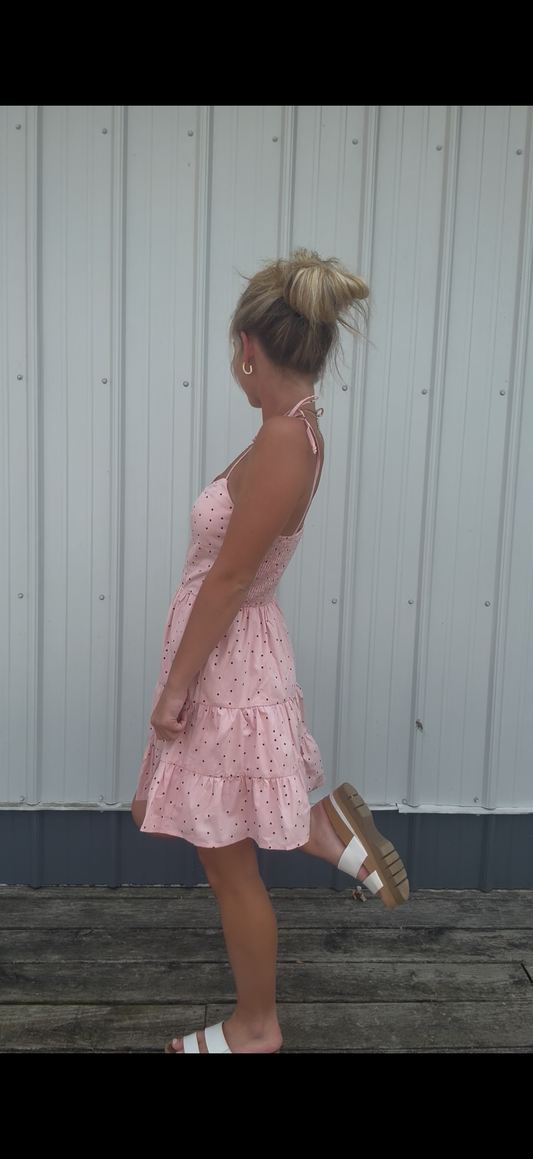 Leah Polka Dot Tie Strap Dress papermoon blush pink corset boutique summer