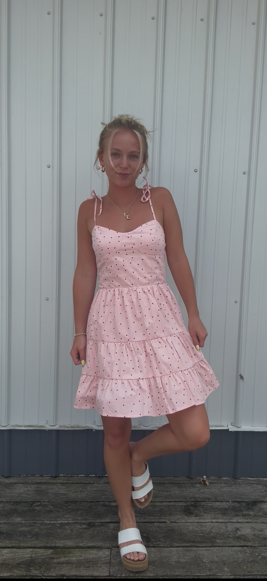 Leah Polka Dot Tie Strap Dress papermoon blush pink corset boutique summer