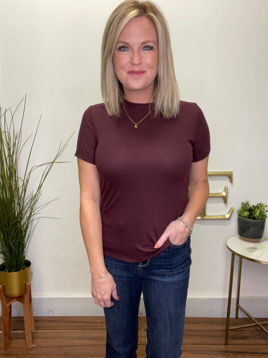 Must Have Ribbed Tee In Fig - Ella Chic Boutique