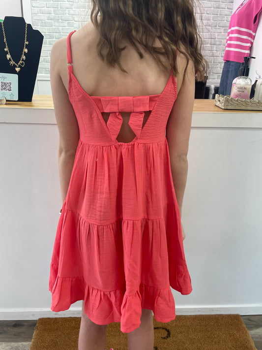 Marley Coral Dress with Bow Back - Ella Chic Boutique
