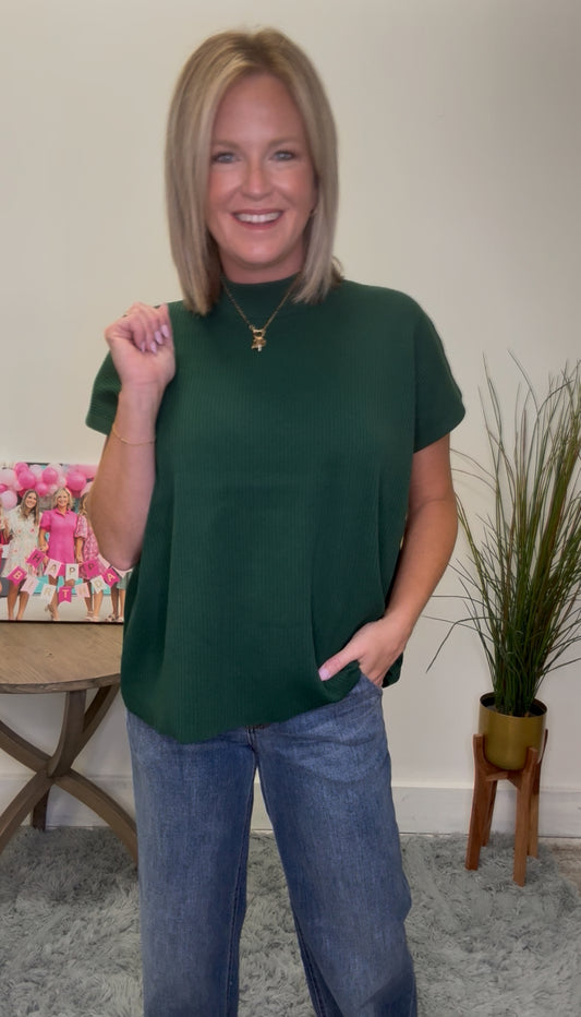 Ribbed Short Sleeve Longer Length Sweater - Ella Chic Boutique