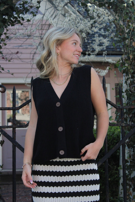 Black and White Crochet Lace Midi Skirt - Ella Chic Boutique