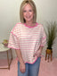 Striped Oversized Relaxed Top in Cream and Pink