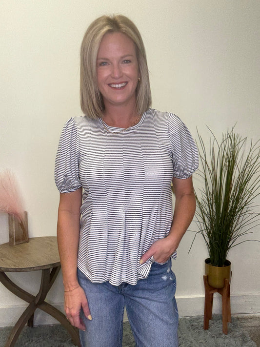 Simply Pretty Pleat Detail Striped Knit Top - Ella Chic Boutique