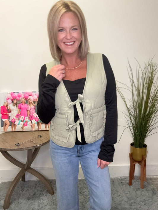 Lift You Up Sage Green Quilted Vest