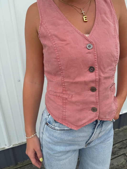 Classic Cut Button Up Tencel Vest - Ella Chic Boutique