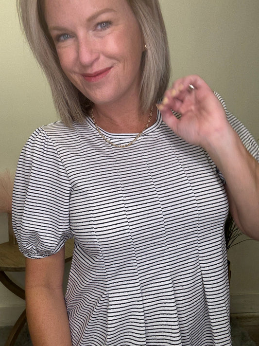 Simply Pretty Pleat Detail Striped Knit Top