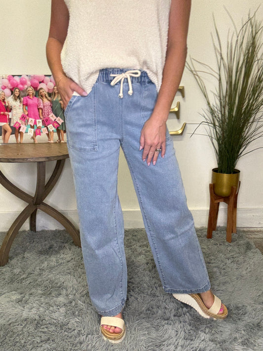 The Plan High Rise Slim Wide Elastic Waistband Jeans