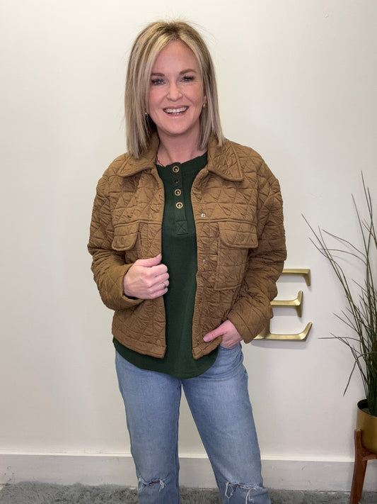 Forest Breeze Rib Knit Button Top