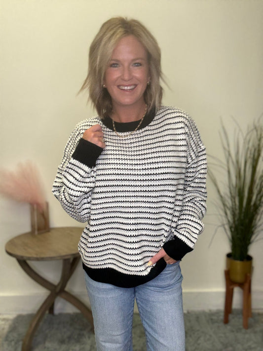 Sweater Knit Top With Waffle Knit