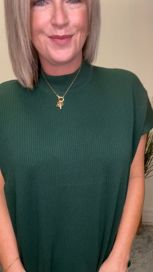 Ribbed Short Sleeve Longer Length Sweater