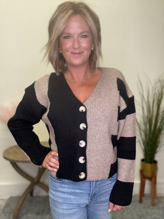 Classic Colorblock Button Down Cardigan