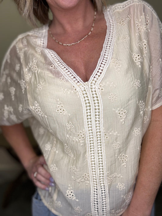 For Anything Trim Detailed Embroidered Top - Ella Chic Boutique