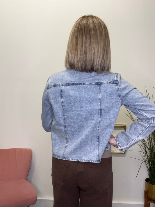 Lightweight Denim Jacket With Scallop Details - Ella Chic Boutique
