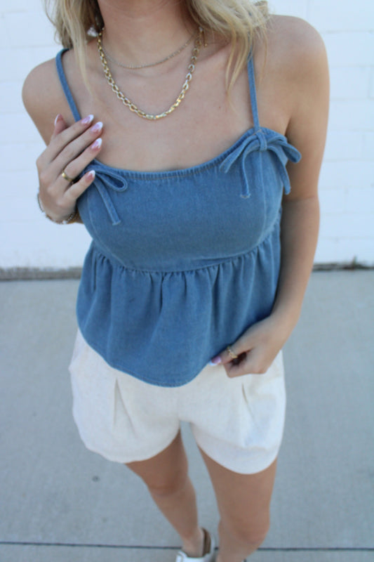 Erin Bow Detail Denim Top - Ella Chic Boutique