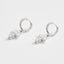 14K White Gold Dipped Pearl Cross Drop Mini Huggie Hoop Earrings