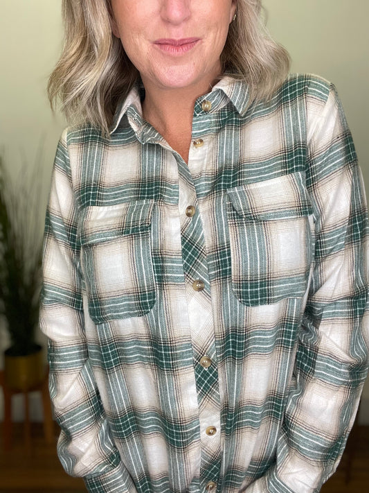 Take It Easy Plaid Button Up Top