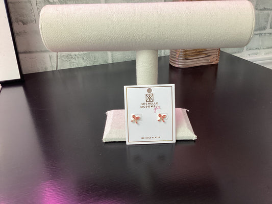 18k Girls Pink Bow Earrings