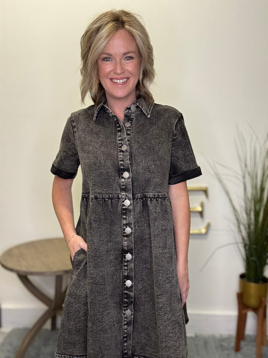 The Lennox Dress in Black Denim - Ella Chic Boutique