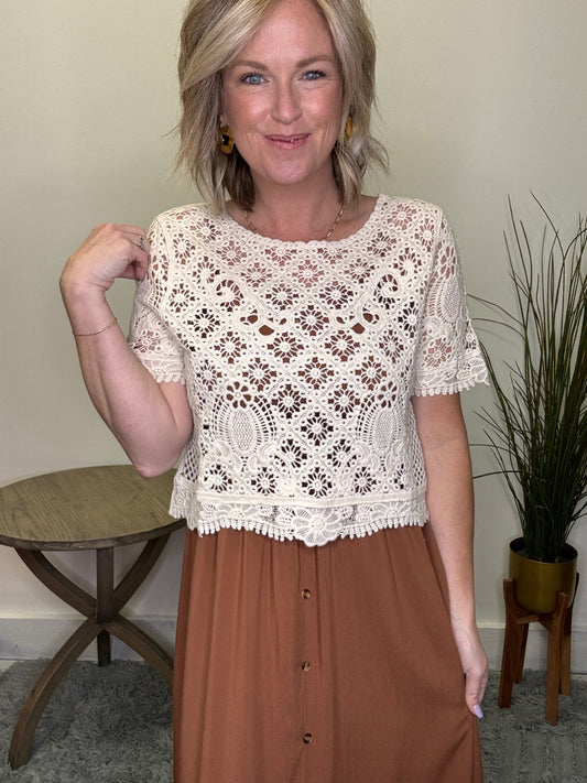 Jones Midi Dress in Desert Sand Mikarose Tank Ruffle Mocha bronze Smock