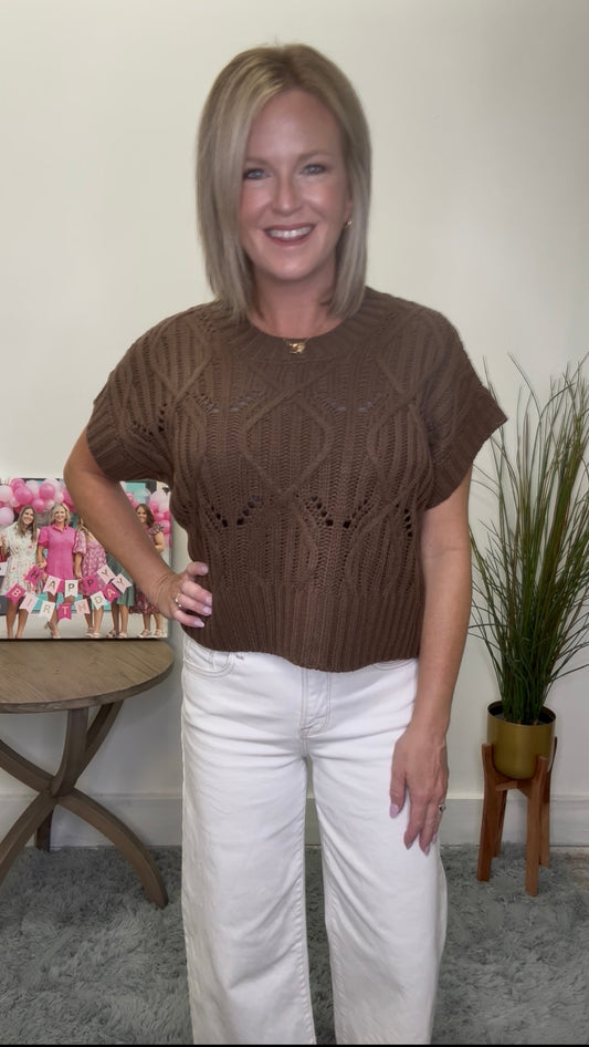Your Best Bet Short Sleeve Sweater - Brown - Ella Chic Boutique