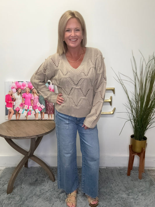 Knot it Up Open Knit Taupe Sweater