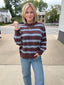 Change of Plans Brown and Blue Striped Sweater