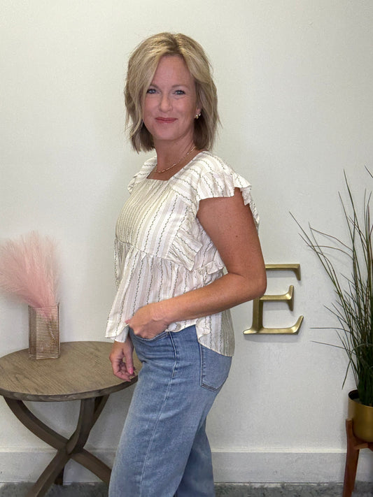 Pinstriped Floral Print Square Neck Top - Ella Chic Boutique