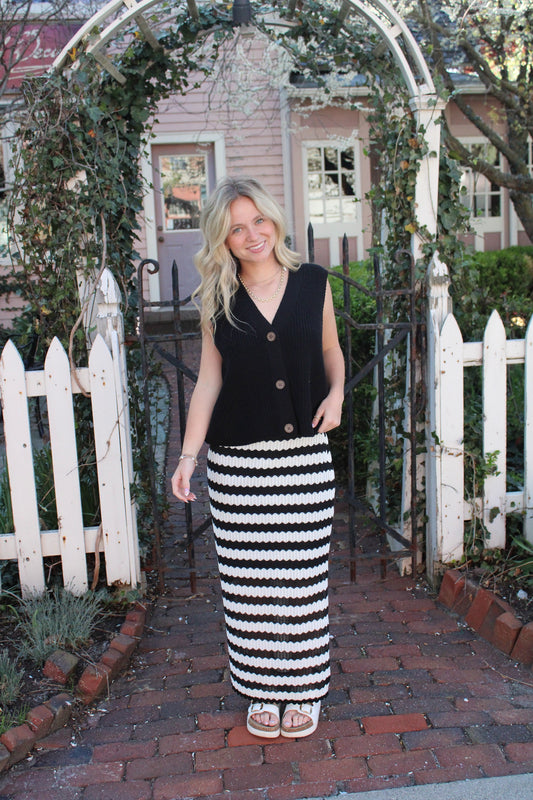 Black and White Crochet Lace Midi Skirt