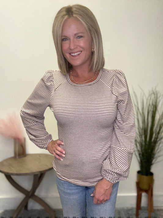 Proud Puff Sleeve Striped Top - Ella Chic Boutique