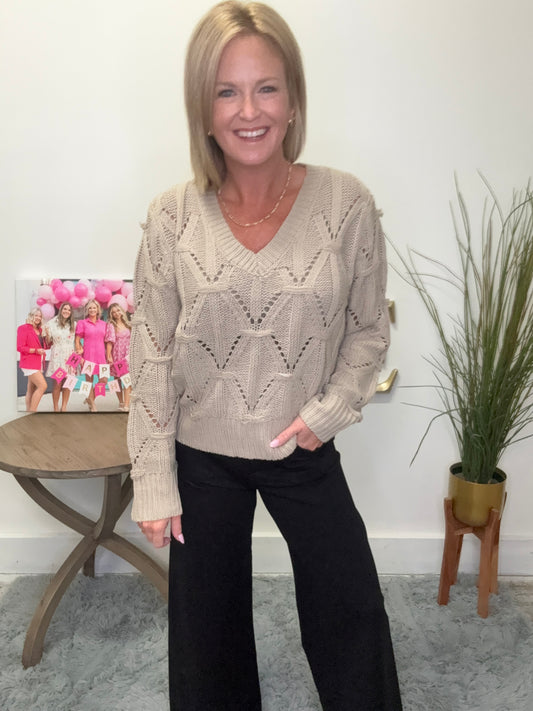 Knot it Up Open Knit Taupe Sweater