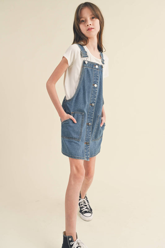 tween girls heart and arrow denim jumper dress button front