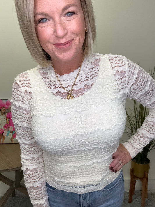 Floral Lace Top With Crew Neck