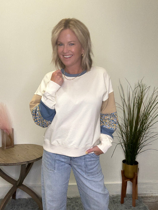 Perfect Fit Stripe and Floral Sleeve Pullover - Ella Chic Boutique