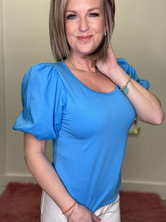 Fabulous Puff Sleeve Top in Blue