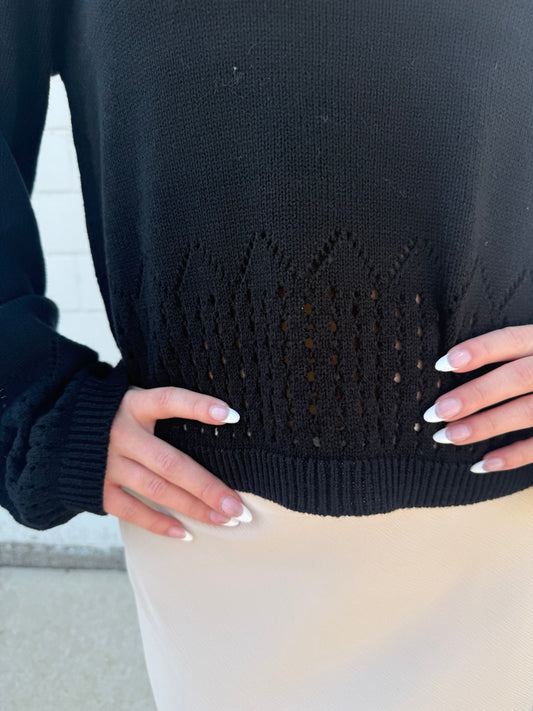Hyfve black sweater knit design wide sleeve top boutique Roanoke Indiana