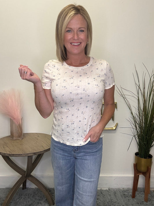 Precious Pointelle Top In Blueberry Bud