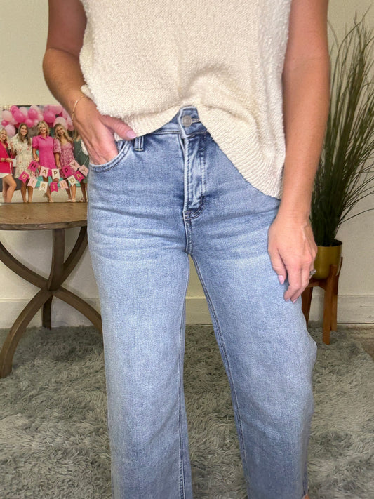 Resilient Tummy Control High Rise Ankle Wide Jeans