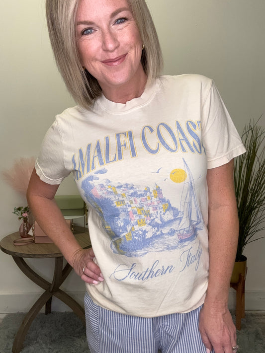 Amalfi Coast Southern Italy Ivory Comfort colors graphic tee t-shirt top summer sailboat