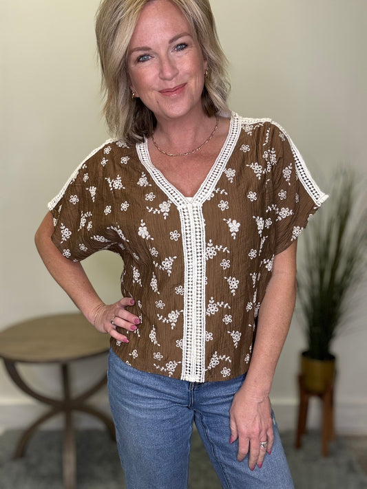 Trim Detailed Embroidered Top