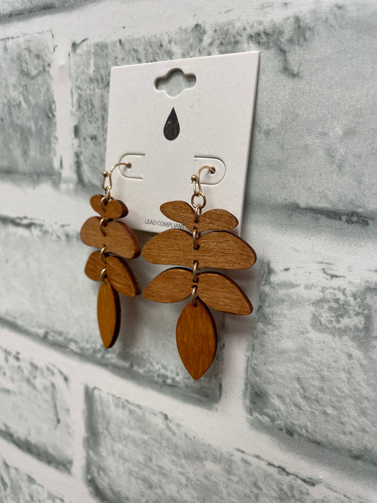 Wood Leaf Dangle Earrings - Ella Chic Boutique