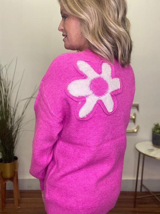 Feel The Flower Textured Sweater - Pink - Ella Chic Boutique