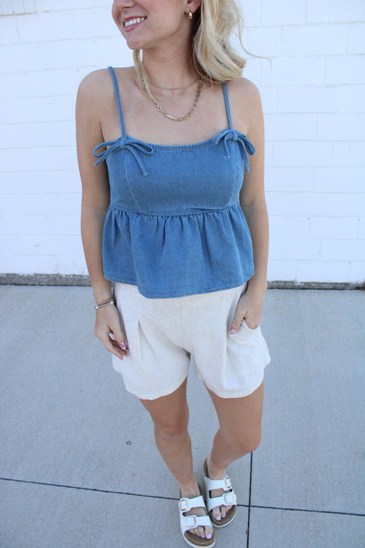 Erin Bow Detail Denim Top - Ella Chic Boutique