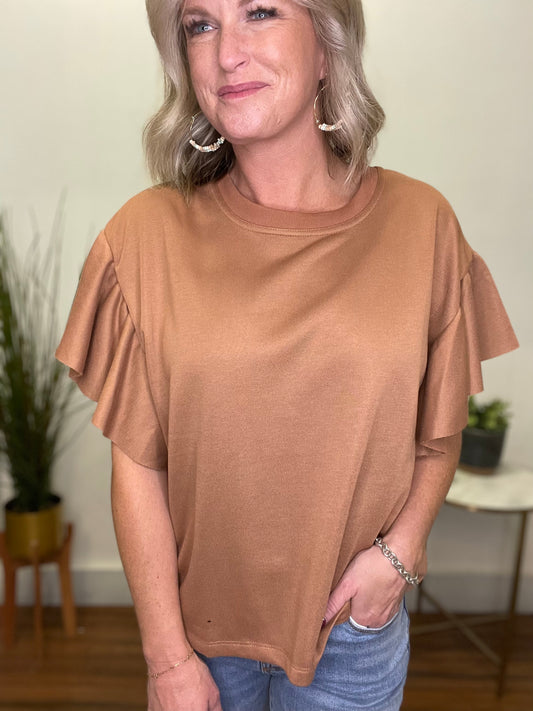 Make New Memories Clay Ruffle Sleeve Top - Ella Chic Boutique