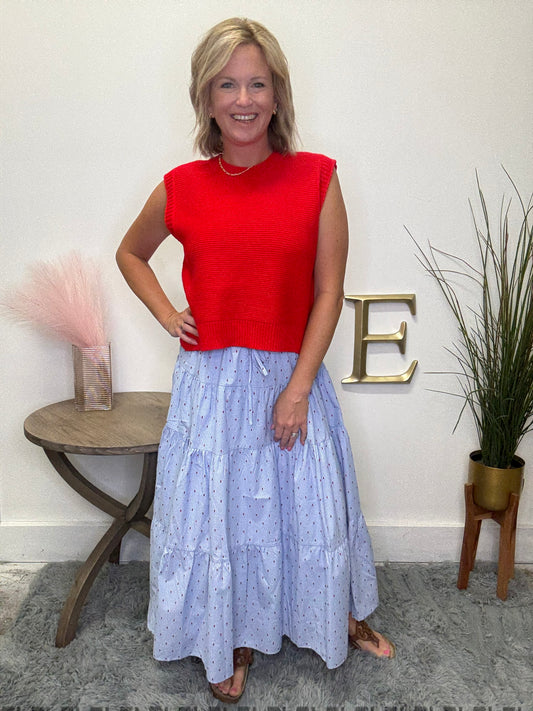 Blue Tiered Flowy Midi Skirt - Ella Chic Boutique
