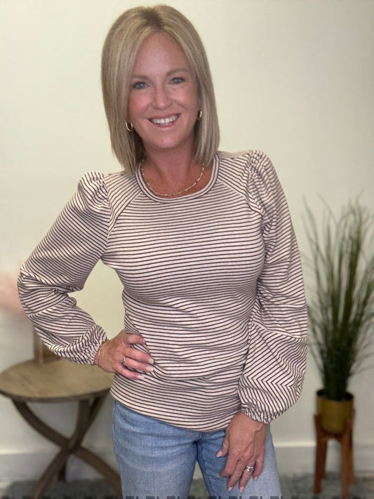 Proud Puff Sleeve Striped Top - Ella Chic Boutique