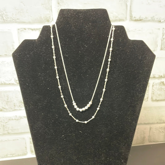 Silver Beaded Necklace with 2 Layers - Ella Chic Boutique
